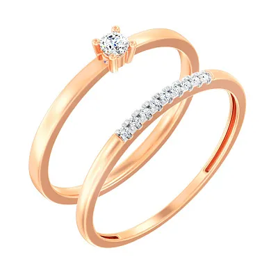 Двойное кольцо из красного золота с бриллиантами  (арт. К011211015)