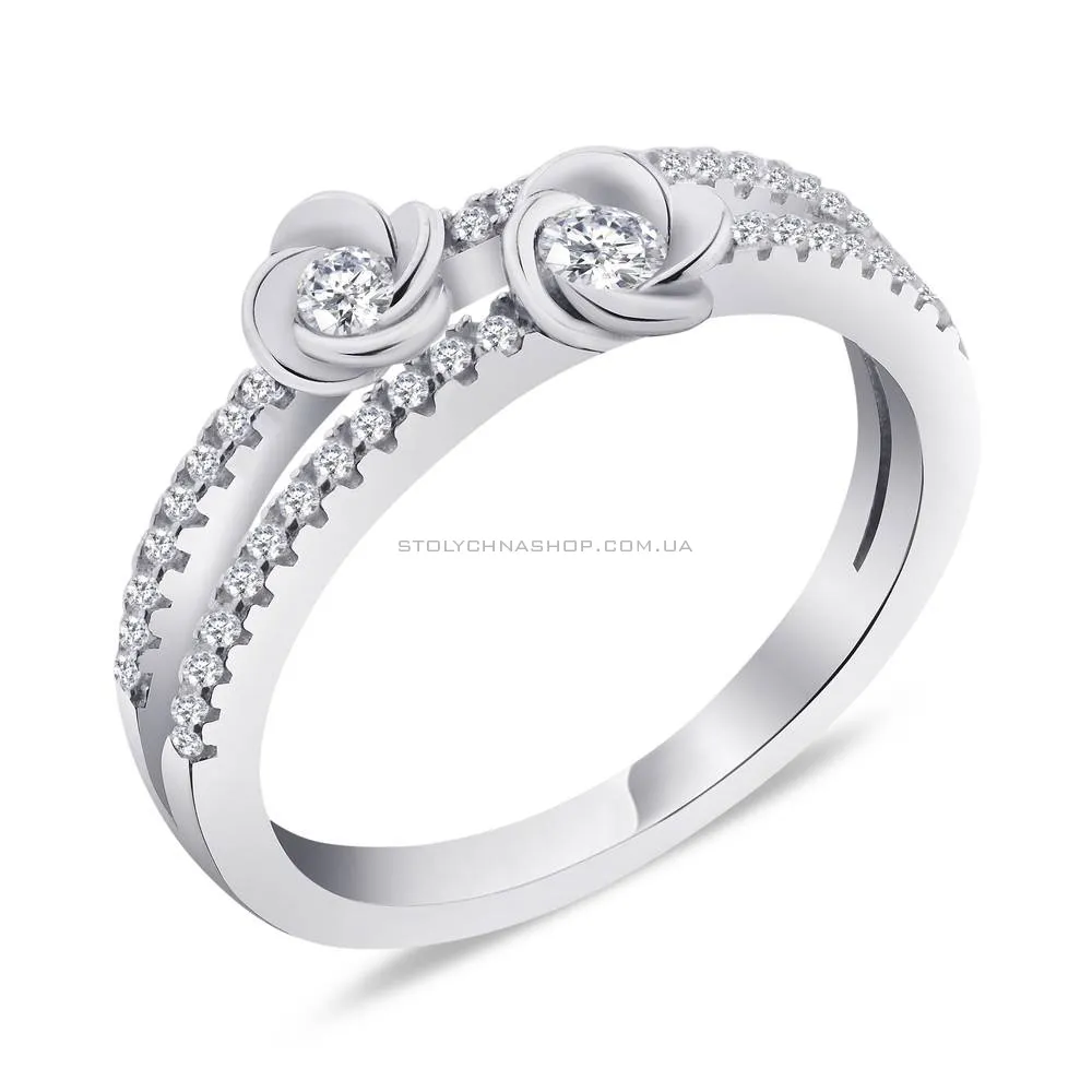 Двойное серебряное кольцо "Цветок" с фианитами (арт. 7501/5254)