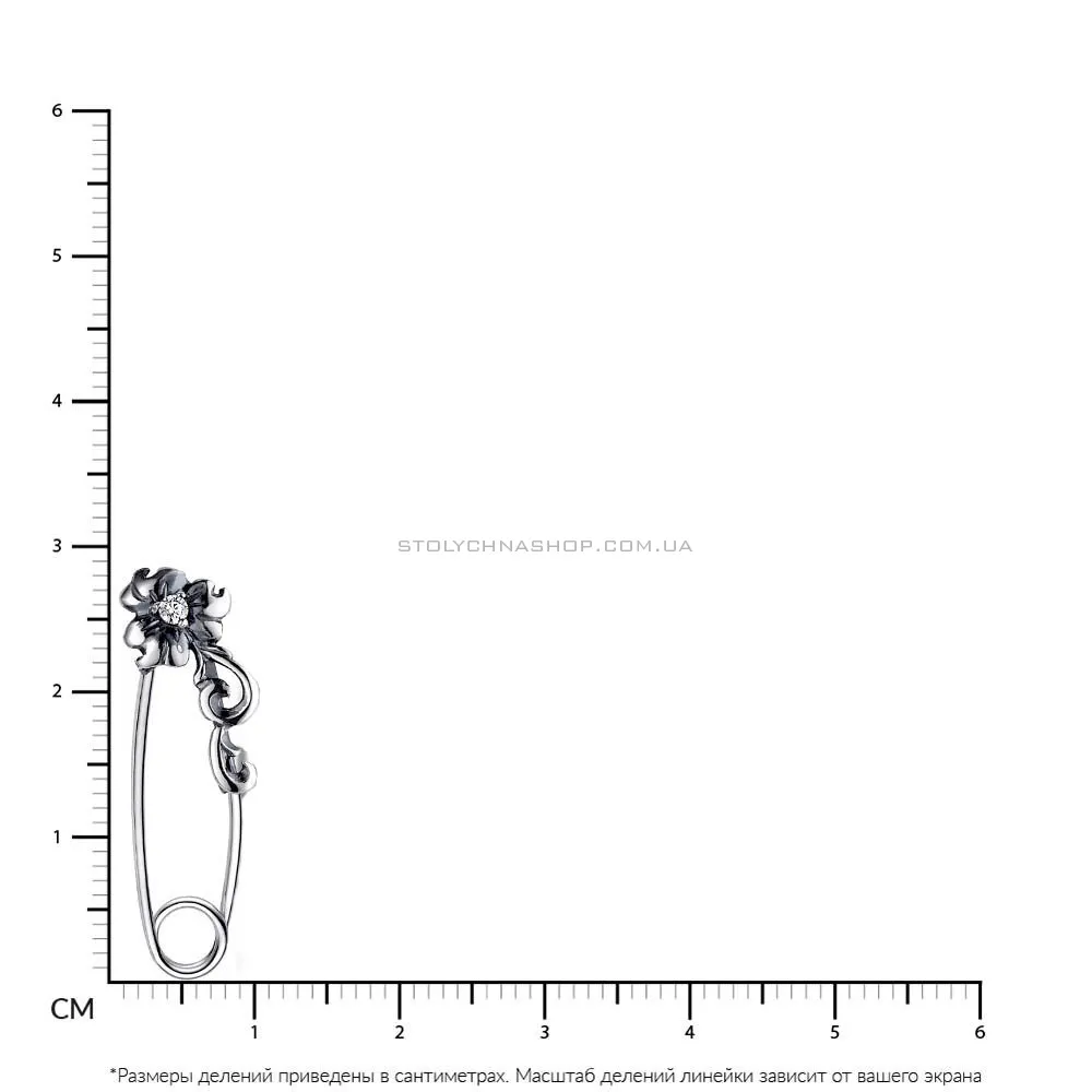 Срібна шпилька «Квітка» з фіанітом (арт. 7911/7058-43-ч) - 2 - цена