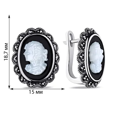 Срібні сережки з перламутром і оніксом (арт. 7402/9146мркоп)