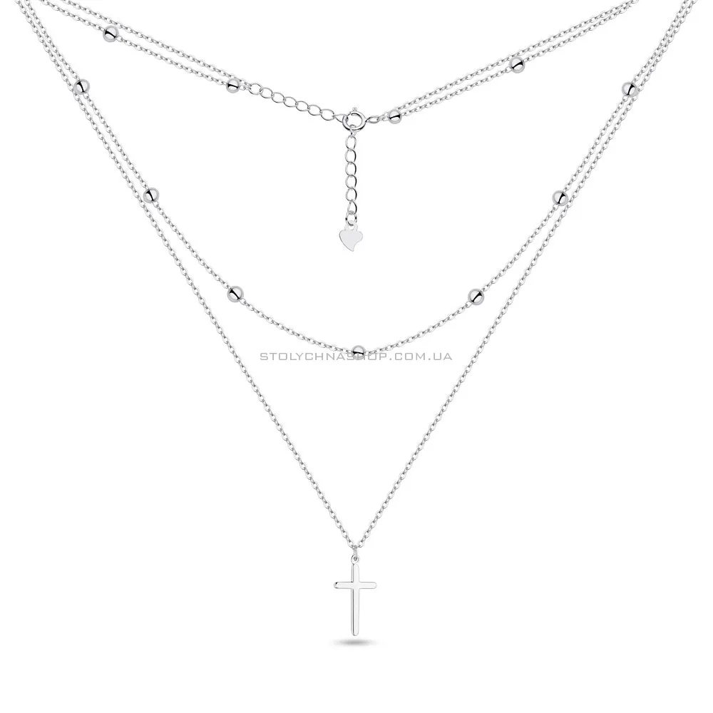 Багатошарове срібне кольє з хрестиком  (арт. 7507/1387) - 2 - цена
