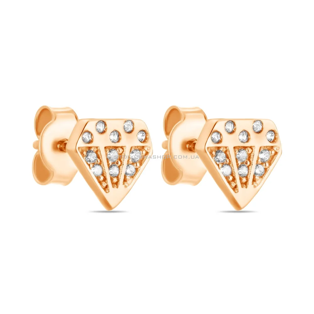 Золоті сережки-пусети «Діаманти» з фіанітами  (арт. 107103)