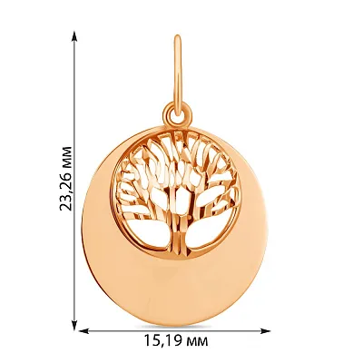 Золотий кулон «Дерево життя» в червоному кольорі металу (арт. 424092)