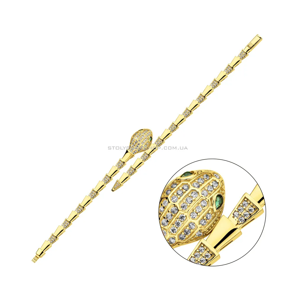 Золотой браслет Змея с фианитами  (арт. 326891жз) - цена