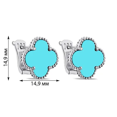 Серебряные серьги Клевер с ониксом (арт. 7502/3929/15ог)