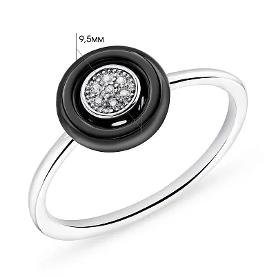 Кольцо из серебра с черной керамикой и фианитами  (арт. 7501/5549кмч)
