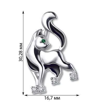 Срібна брошка «Кошеня» з емаллю та фіанітами (арт. 7505/7119реч)