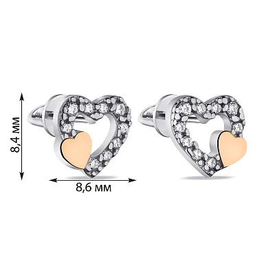 Срібні сережки-пусети Сердечка з фіанітами (арт. 7218/311сю)