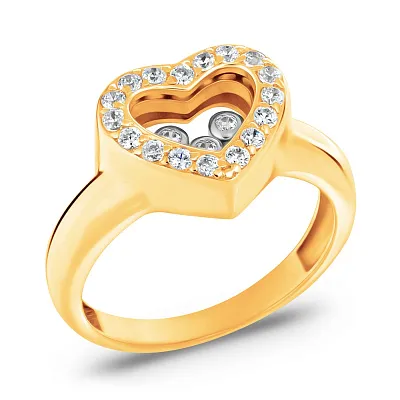 Золотое кольцо «Сердце» с фианитами  (арт. 150052ж)