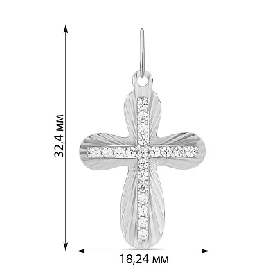 Хрестик з білого золота з фіанітами  (арт. 443822б)