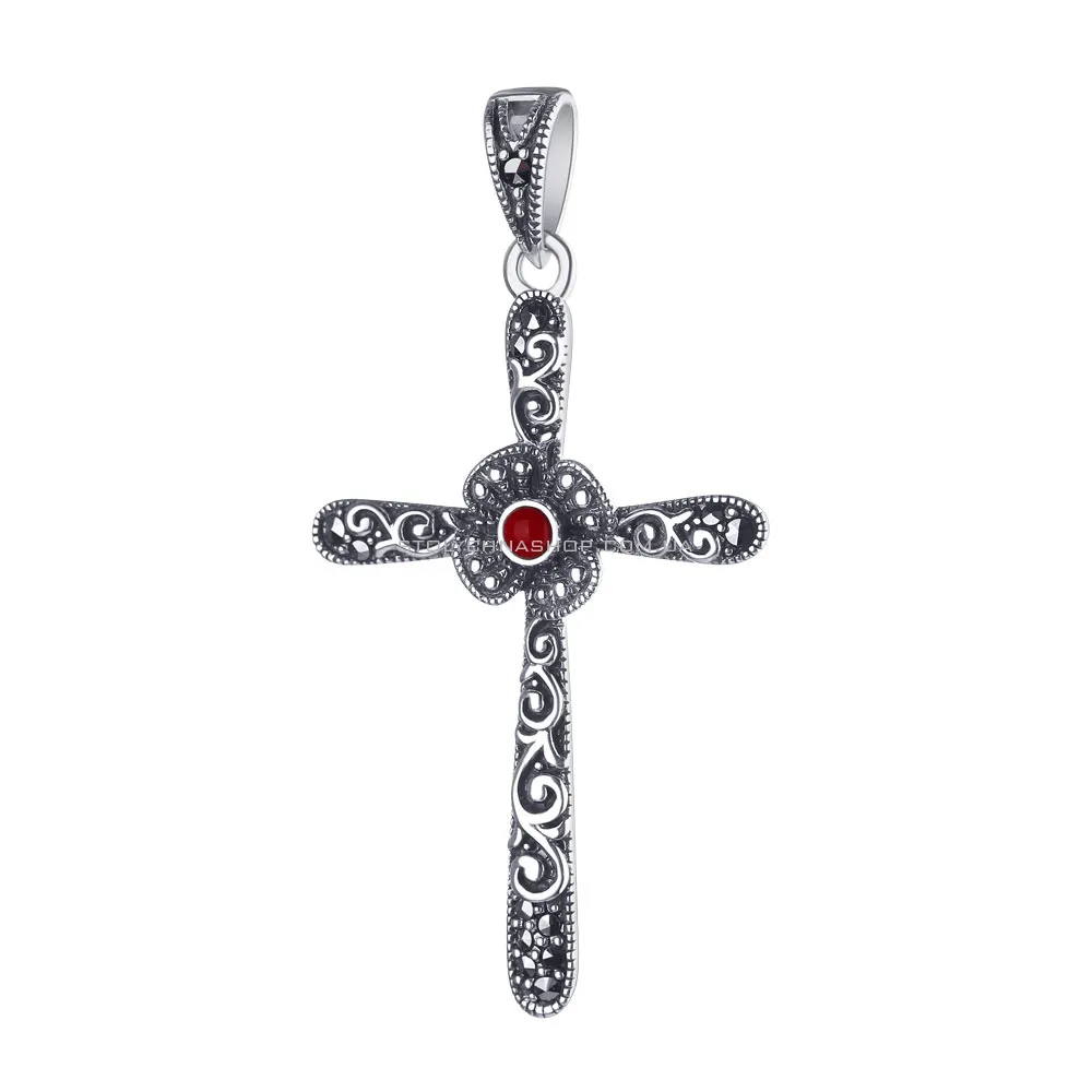 Крестик серебряный с сердоликом и марказитами (арт. 7403/2868мркСрд) - цена