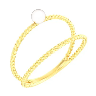 Двойное кольцо из желтого золота с жемчугом  (арт. 140943ж)