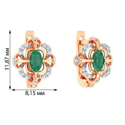 Сережки з золота з діамантами та смарагдом  (арт. С011105и)
