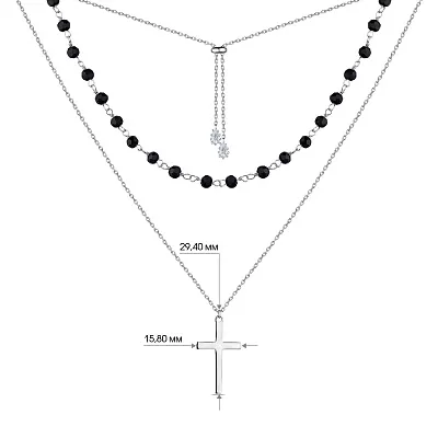Подвійне кольє зі срібла "Хрестик" з оніксом  (арт. 7507/1457о)