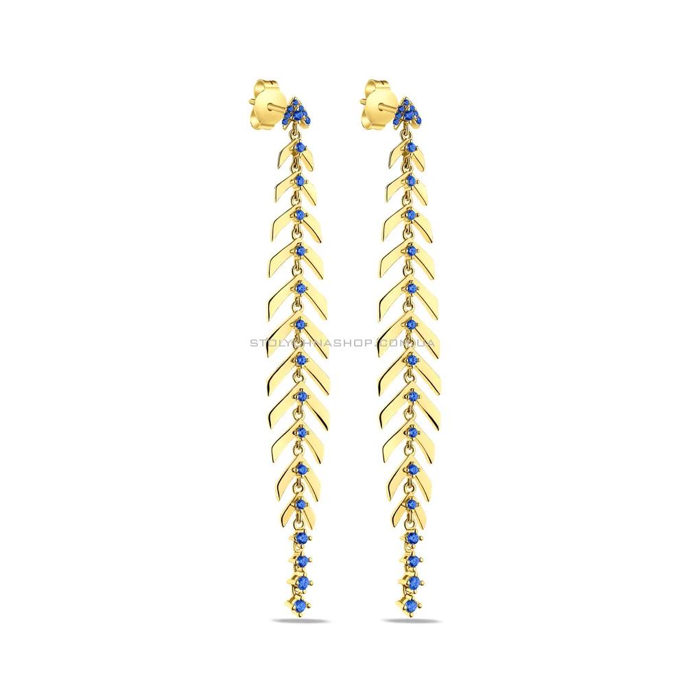 Довгі сережки зі срібла з жовтим родіюванням (арт. 7518/6595жас) - цена