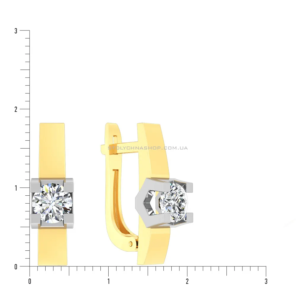 Сережки из желтого и белого золота с фианитами (арт. 111023ж)