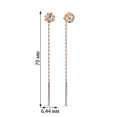 Сережки-протяжки з червоного золота з фіанітами (арт. 106784)