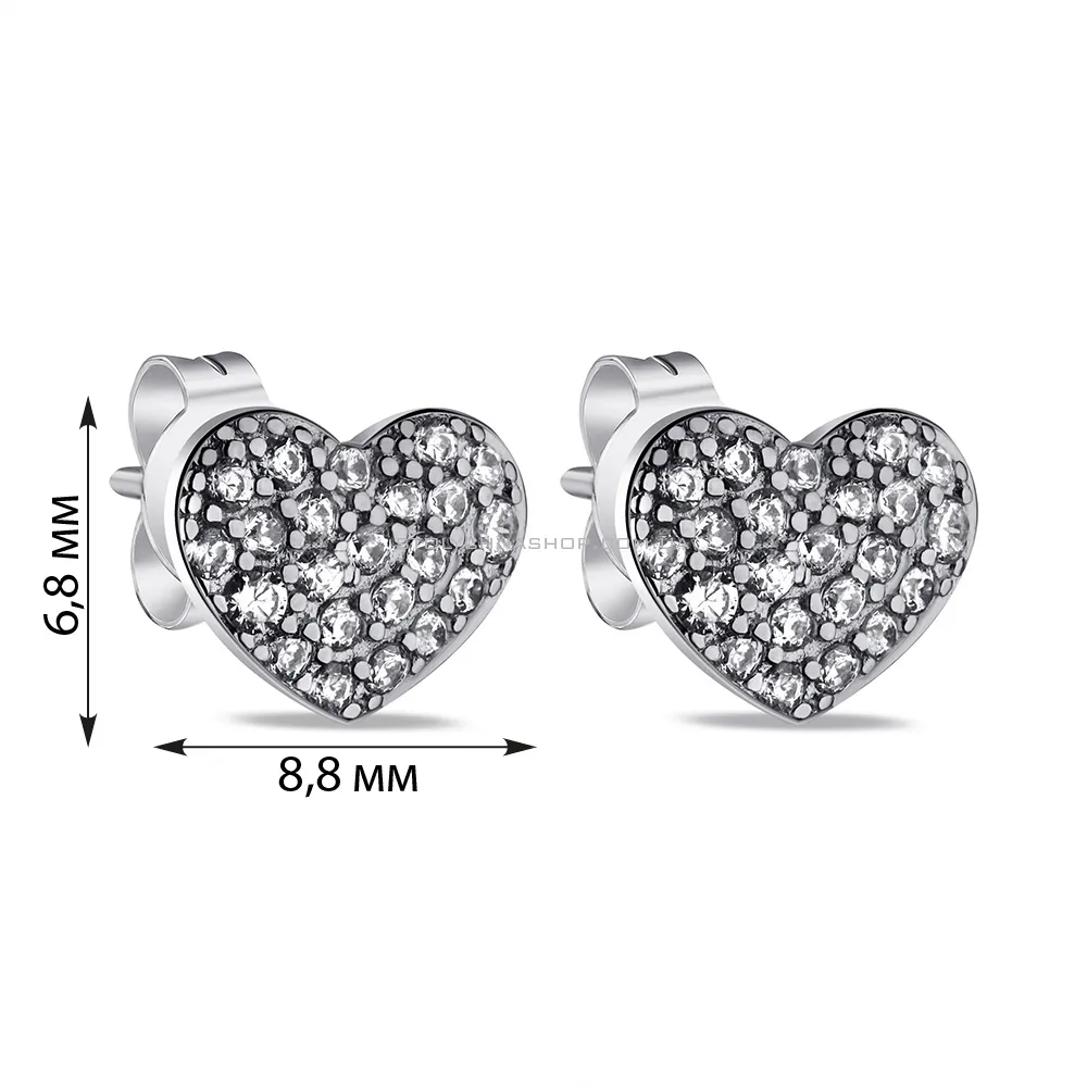 Сережки зі срібла в формі серця з фіанітами (арт. 7518/6772) - 2 - цена