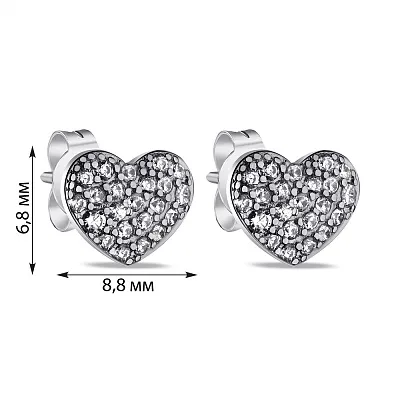 Серьги из серебра в форме сердца с фианитами (арт. 7518/6772)