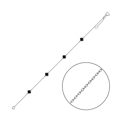 Браслет из серебра Клевер с ониксом (арт. 7509/2065/4о)