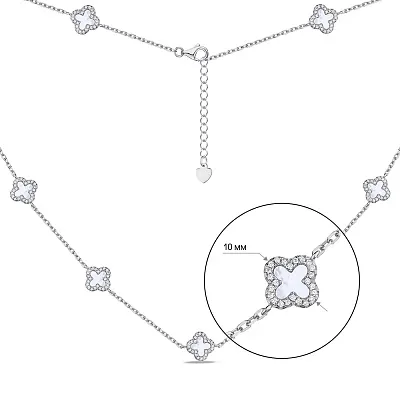 Кольє зі срібла Клевер з перламутром і фіанітами (арт. 7507/1828/10п)