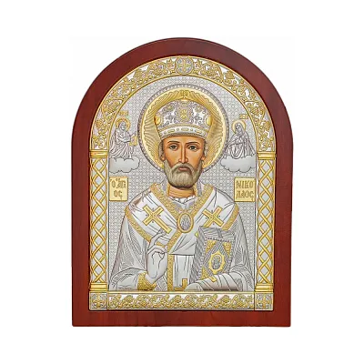 Серебряная икона "Николай Чудотворец" (75х60 мм) (арт. A-1/003G/K)