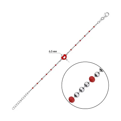 Дитячий браслет зі срібла "Серце" з червоною емаллю (арт. 7509/3922ек)