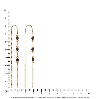 Золотые сережки-протяжки с ониксом  (арт. 108364о)
