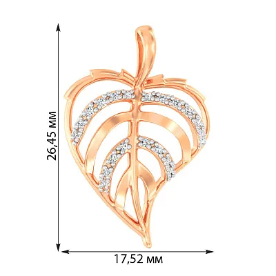 Кулон з червоного золота «Листочок» з фіанітами (арт. 440326)