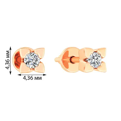 Сережки-пусети з червоного золота з діамантами  (арт. Т011080020)