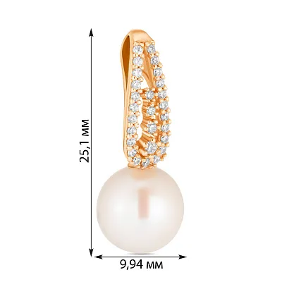 Кулон з червоного золота з перлиною і фіанітами (арт. 422887)