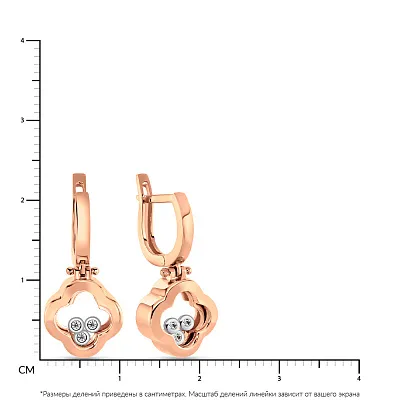 Серьги-подвески из красного золота с фианитами (арт. 104804)