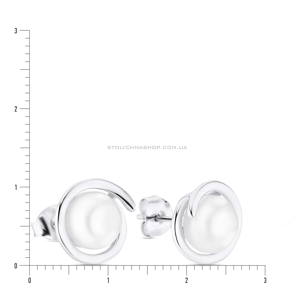 Срібні сережки пусети з перлами (арт. 7518/5355жб)