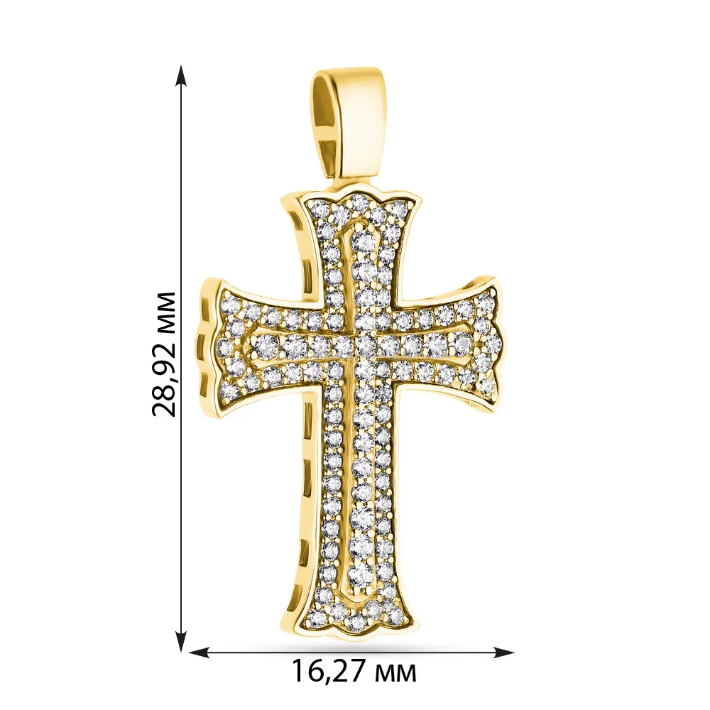 Хрестик золотий в жовтому кольорі металу з фіанітами (арт. 423244ж)