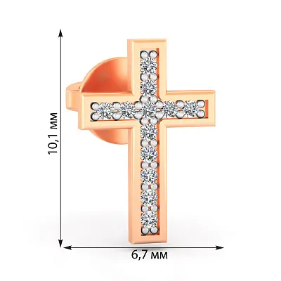 Одинарна золота сережка Хрестик з фіанітами  (арт. 110009Я)