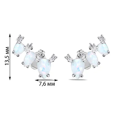 Срібні сережки з білим опалом і фіанітами (арт. 7518/6539Поб)