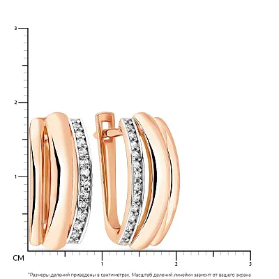 Серьги золотые в красном цвете металла с фианитами (арт. 108159)