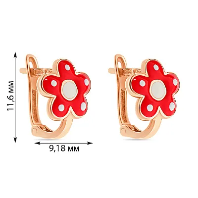 Дитячі сережки «Квіти» з червоного золота з емаллю (арт. 105541ек)