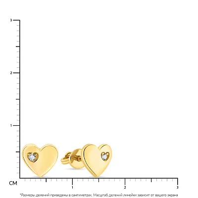 Золотые серьги-пусеты в форме сердца с фианитами  (арт. 107223ж)
