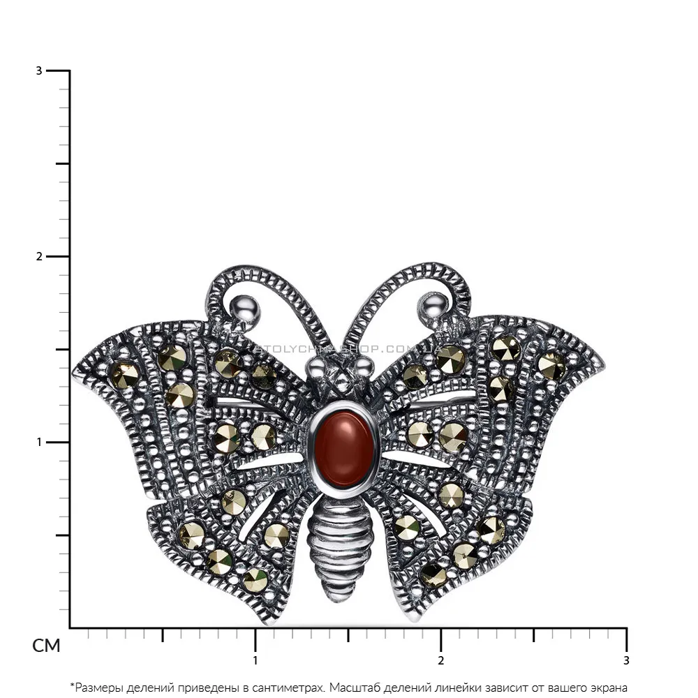 Серебряная брошь «Бабочка» с ониксом (арт. 7405/116мркок)