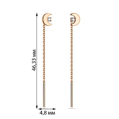 Золотые серьги-протяжки &quot;Луна&quot; с фианитами  (арт. 108471)