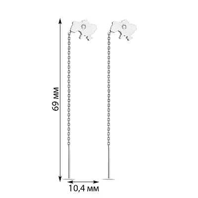 Сережки-протяжки зі срібла "Україна" з фіанітами (арт. 7502/489сп)