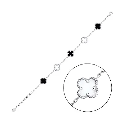 Браслет из серебра с ониксом и перламутром (арт. 7509/1265/10оп)