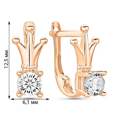 Дитячі золоті сережки Корона з фіанітами (арт. 1091248)