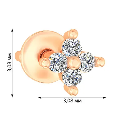 Золота одинарна сережка-пусета з діамантами  (арт. Т011473Я)