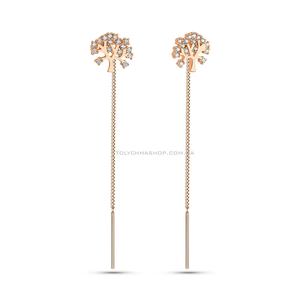 Золоті сережки-протяжки «Дерево» з фіанітами (арт. 109925)
