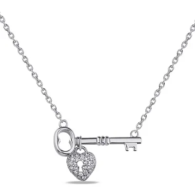 Срібне кольє Ключ від серця з фіанітами (арт. 7507/1892)