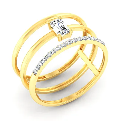 Золотое тройное кольцо с фианитами  (арт. 140946ж)