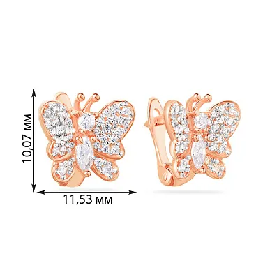 Золоті сережки «Метелики» з фіанітами (арт. 110303)