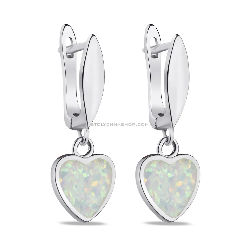 Сережки срібні з опалом у формі серця  (арт. 7502/4420Поб) - цена
